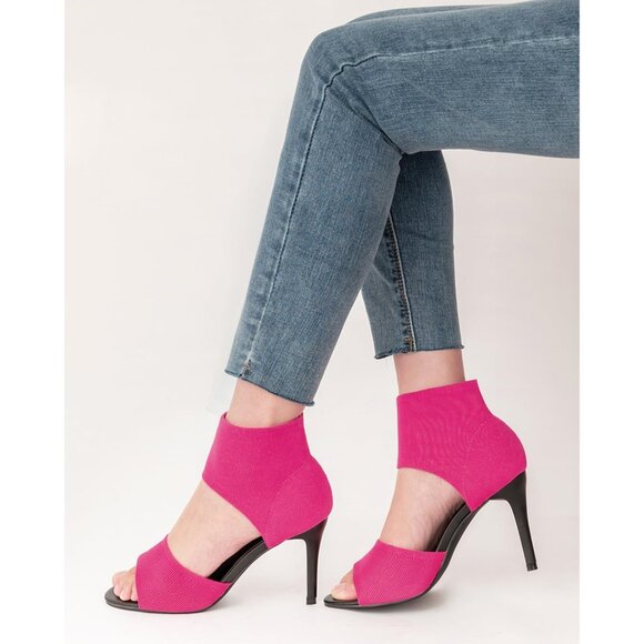 Hot Pink 3 Inches Peep Toe Synthetic Stiletto Stretchy Heeled Sandals for Women - Picture 3 of 10